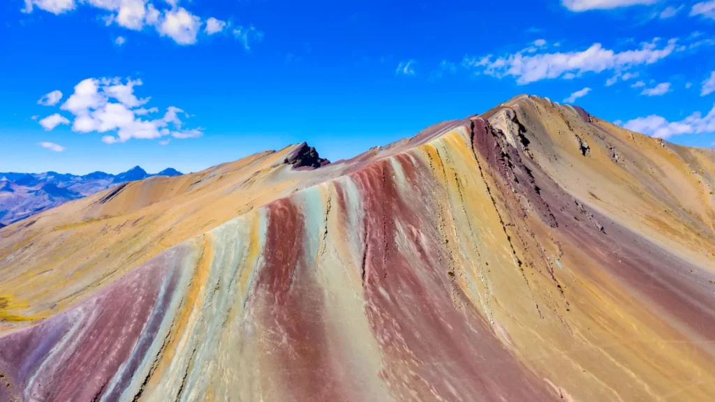 Close-up of mineral layers on the Seven Colored Mountain Vinicunca